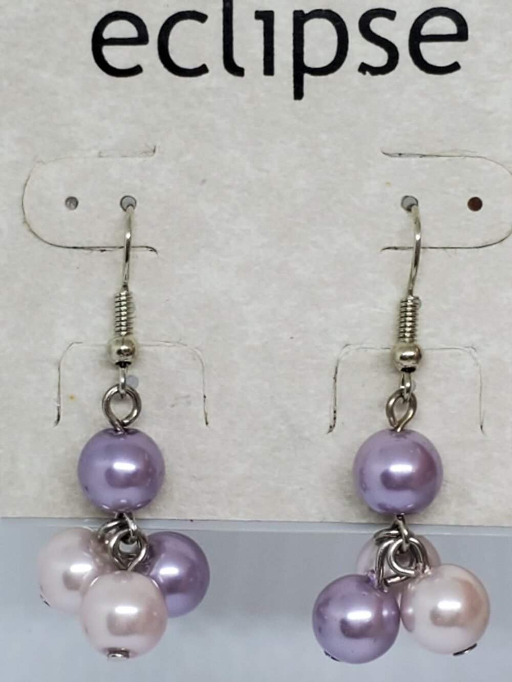 Eclipse Hint of Pink and Hint of Purple Four Pearl Dangle Earrings